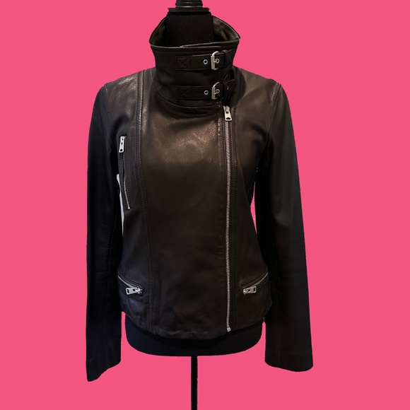 All Saints Bales Biker Jacket Zip Moto Double Buckle - Picture 3 of 13